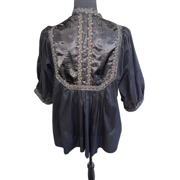The Impeccable Pig Vintage-Style Black Tunic Top W/ Embroidery Cottage Peasent - Picture 3 of 9